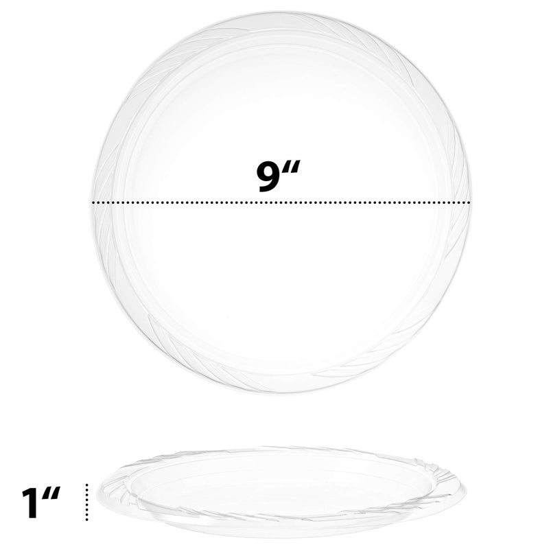PLASTICPRO 9'' inch Premium Crystal Clear Disposable Plastic Dinnerware Party Plate Pack of 40 - Image 5
